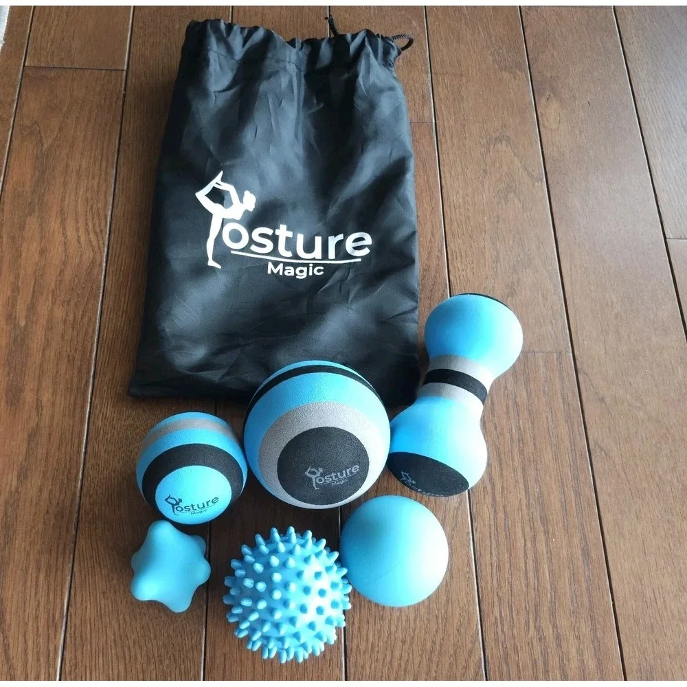 Posture Magic 6pc Massage Ball Set Myofascial Trigger Point Deep Tissue Kit Bag